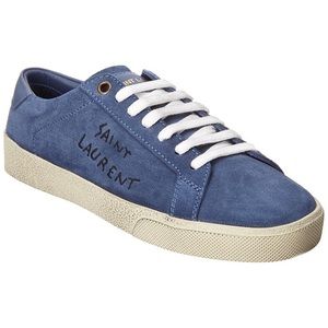 Saint Laurent Court Classic Logo-Writing Suede Low-Top Sneakers Size 36